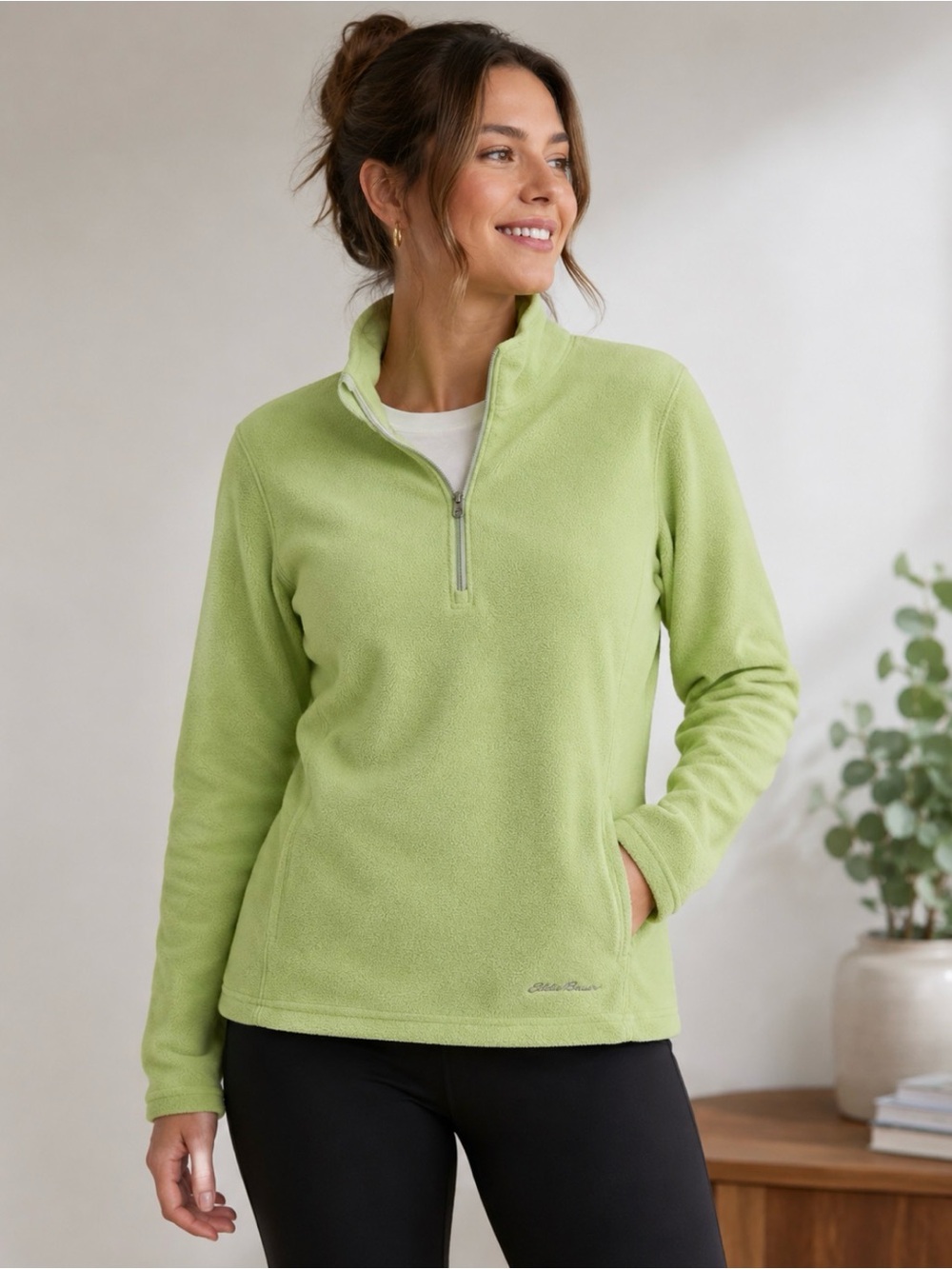 Eddie Bauer Lime Green Quarter Zip Fleece Pullover Women’s Large